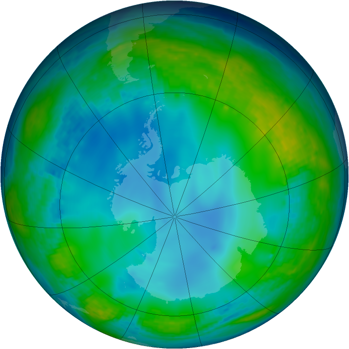 Antarctic ozone map for 09 June 2002